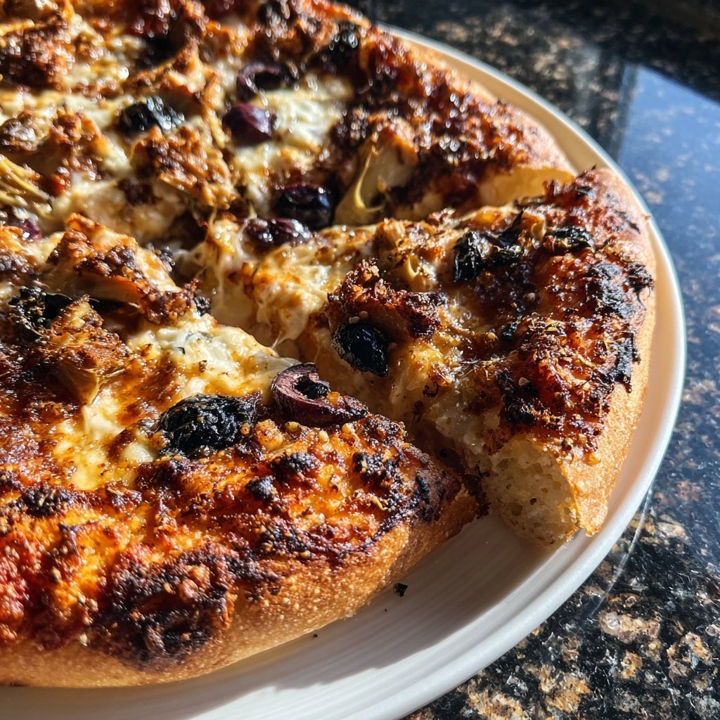 Pizza mit Artischocken und Oliven