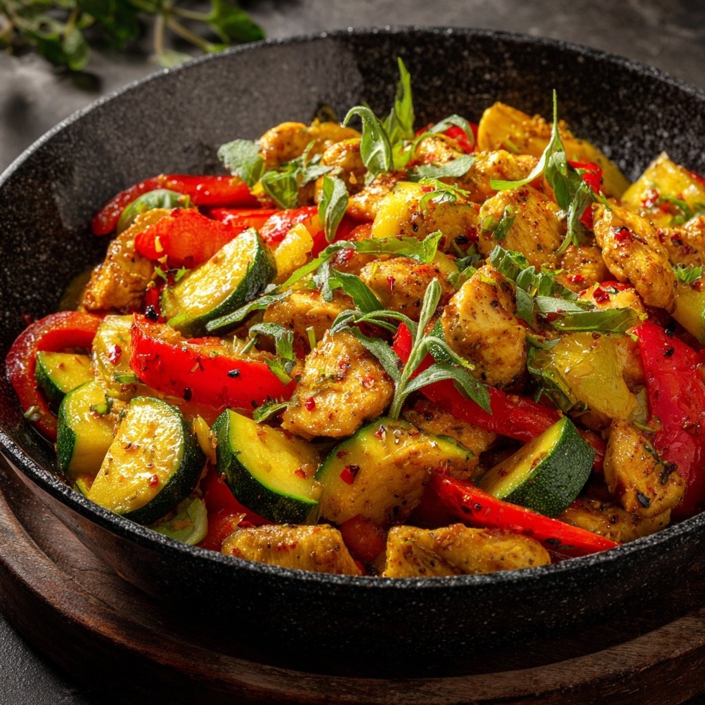 Kalorienarme Hähnchenpfanne Mit Paprika Und Zucchini