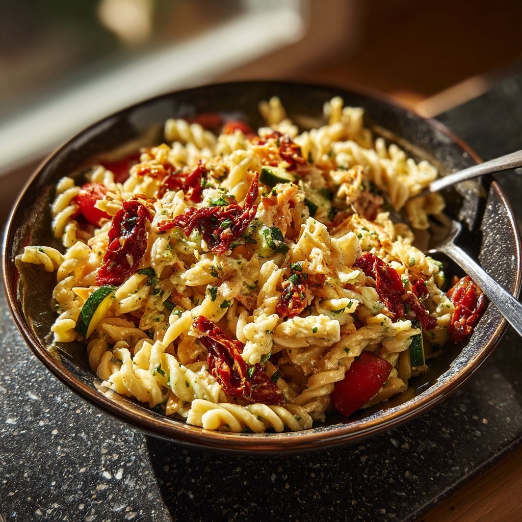 Mediterraner Nudelsalat Mit Getrockneten Tomaten