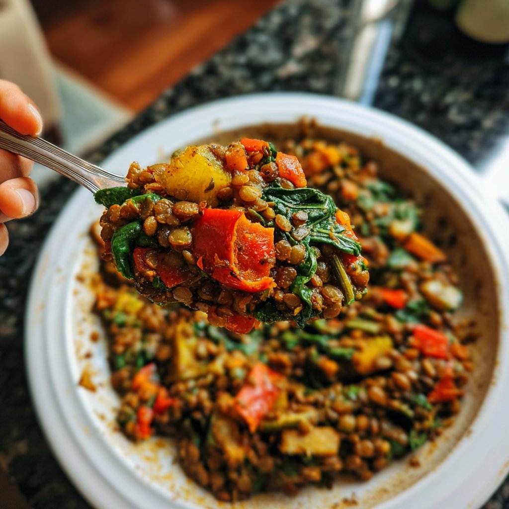 Vegetarisches Abendessen mit Linsenpfanne