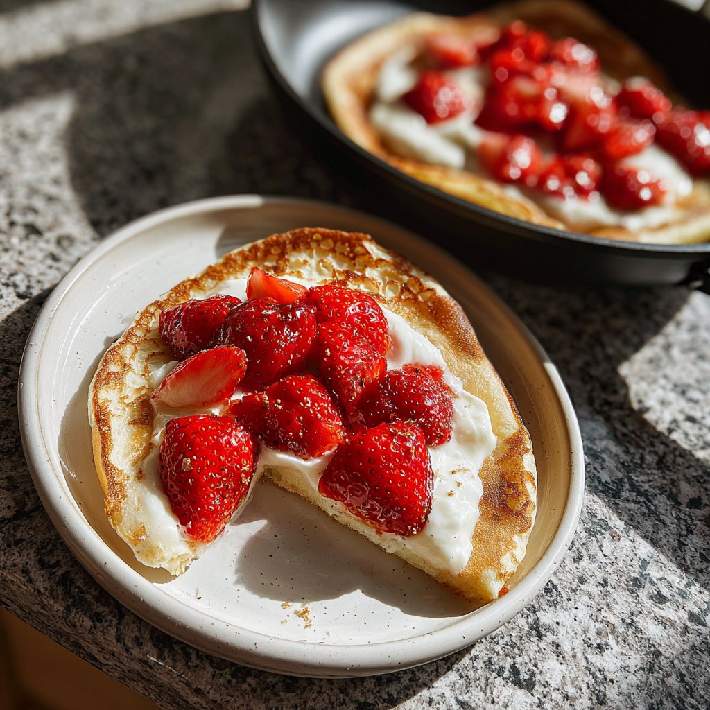 Pfannkuchen mit Quark und Erdbeeren